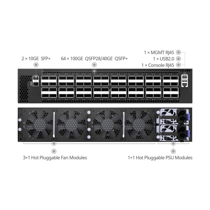 Switch Leaf-Spine 64x100Gb QSFP28 SONiC | CX564P-N